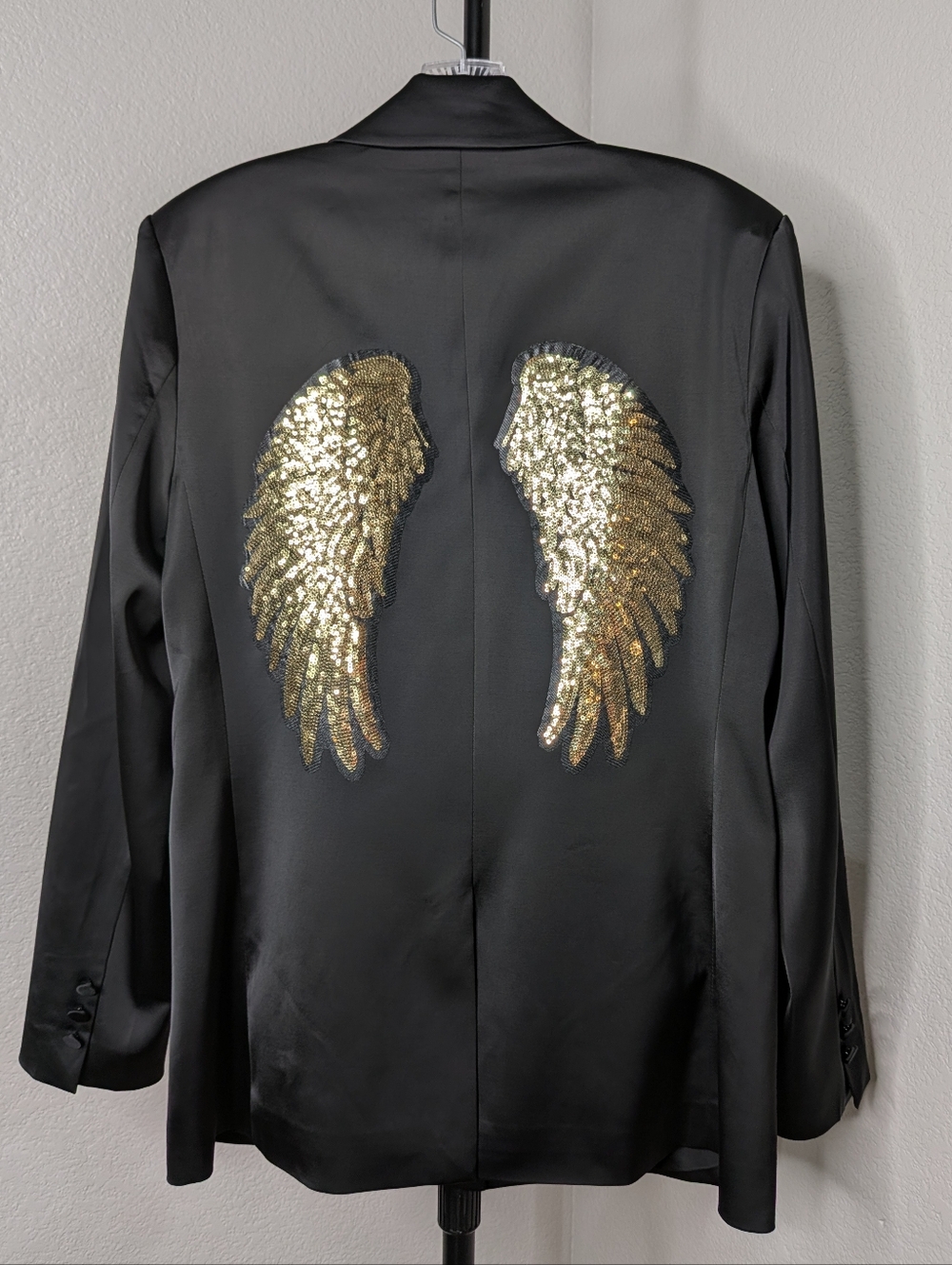 Steve Madden Black Satin Embellished Blazer Jacket